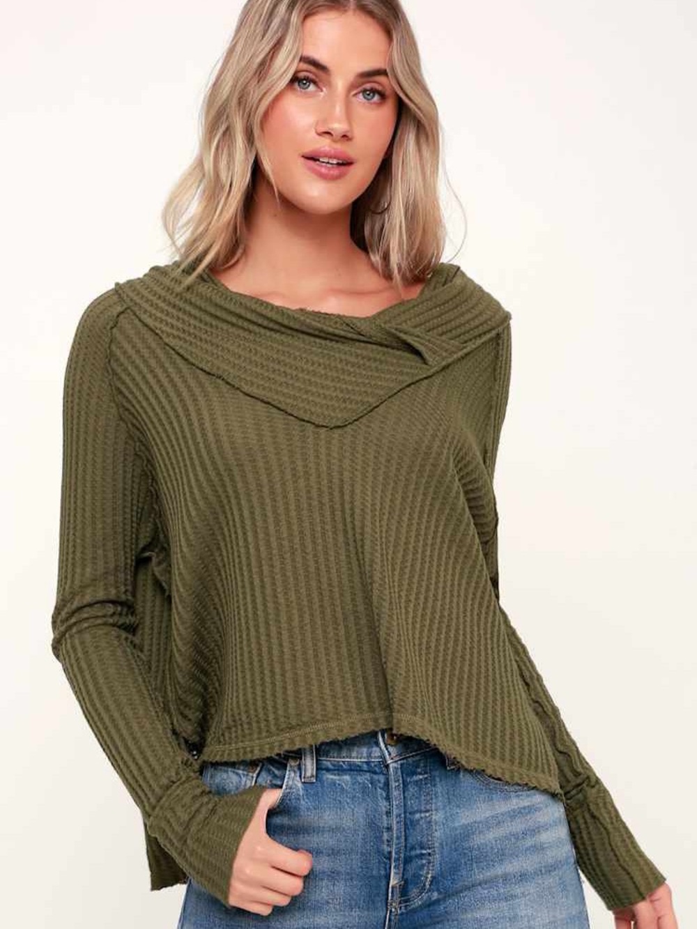 Free people wildcat thermal green long sleeve top